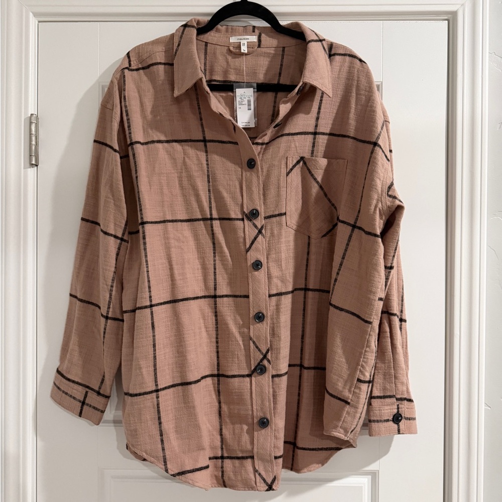 Maurices Pink and Black Plaid Shirt